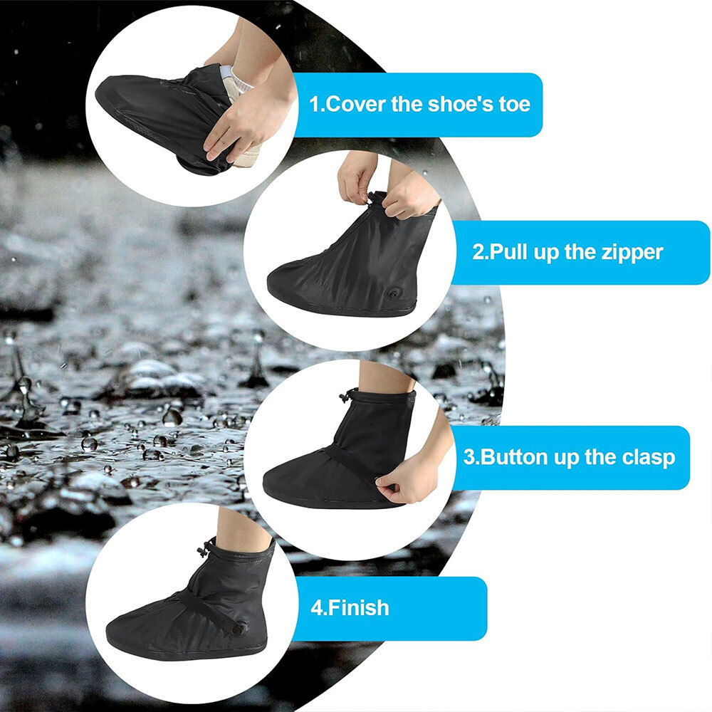 Reusable Rain Shoe Covers Waterproof Zipper Overshoes Boots Anti-Slip Protector