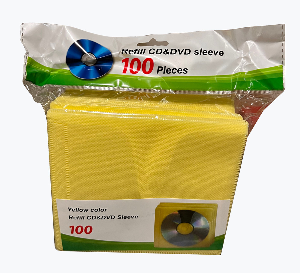100 Pack Premium CD DVD Sleeves, Yellow Double-Sided Refill