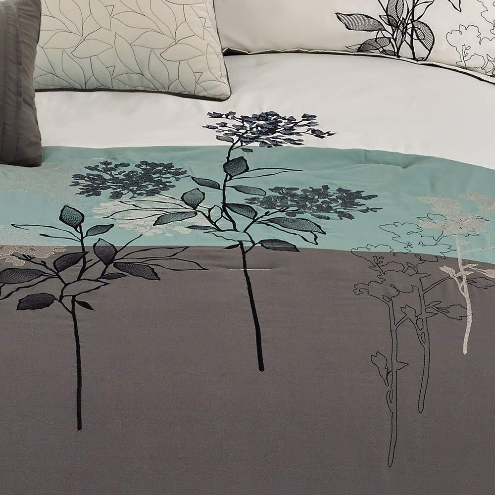 Emilie Comforter Set Queen Blue/gray/ivory 8 Piece Set