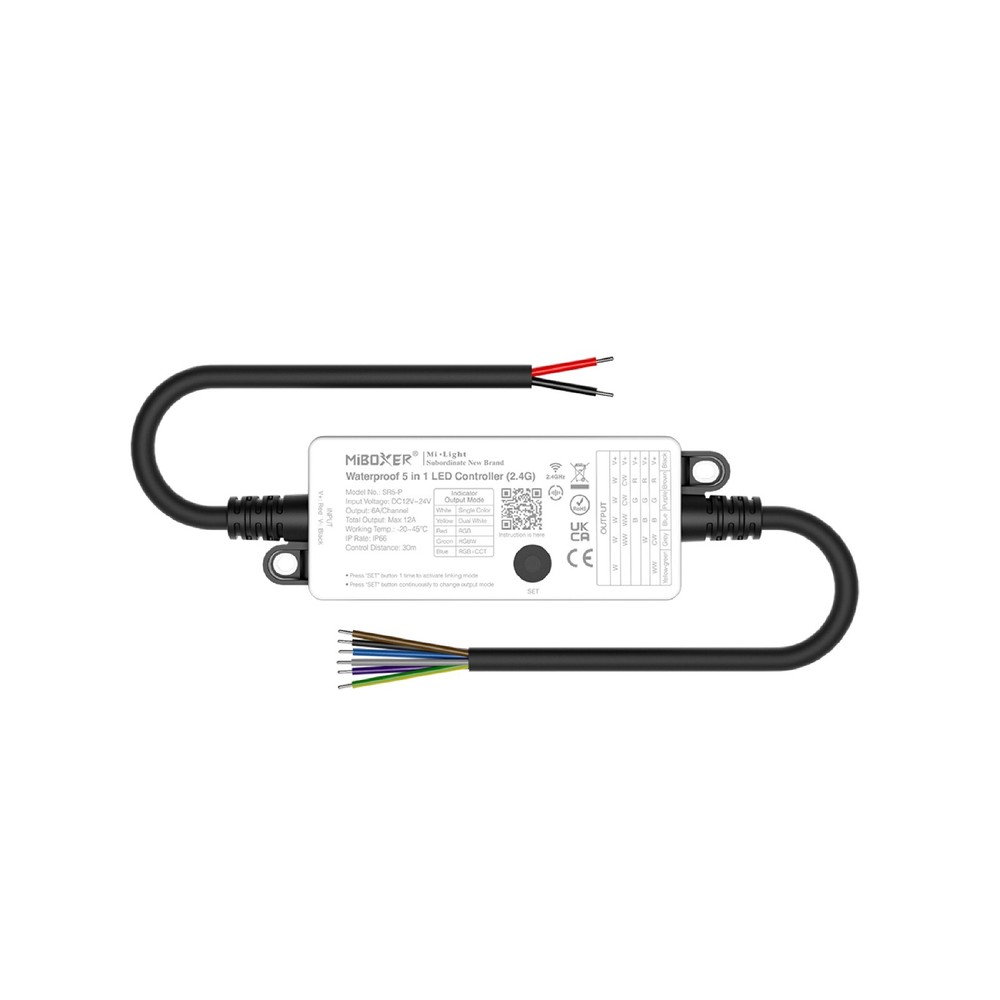 5 in 1 Waterproof LED Controller RGB+CCT 2.4GHz 12A max. 12-24V IP66