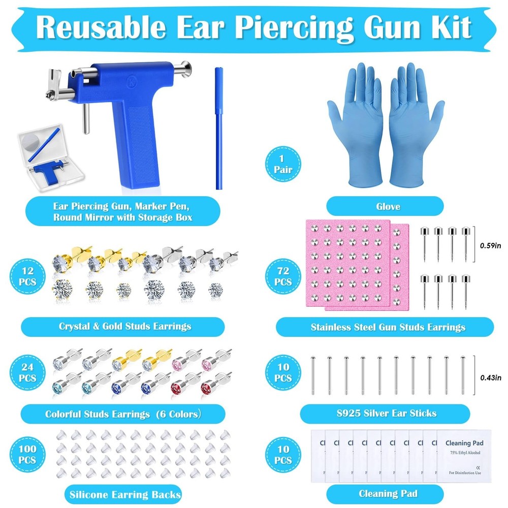 Ear Piercing Gun with Piercing Tools Kit, Professional Ear Nose Piercing Gun ...