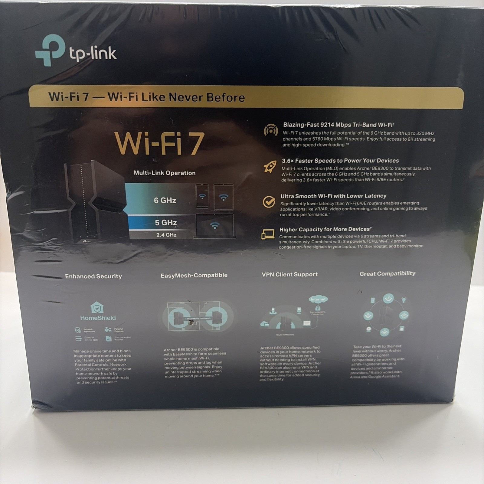 New Sealed TP-Link Archer BE9300 Tri-Band WiFi 7 9.2Gbps Wireless Router Black