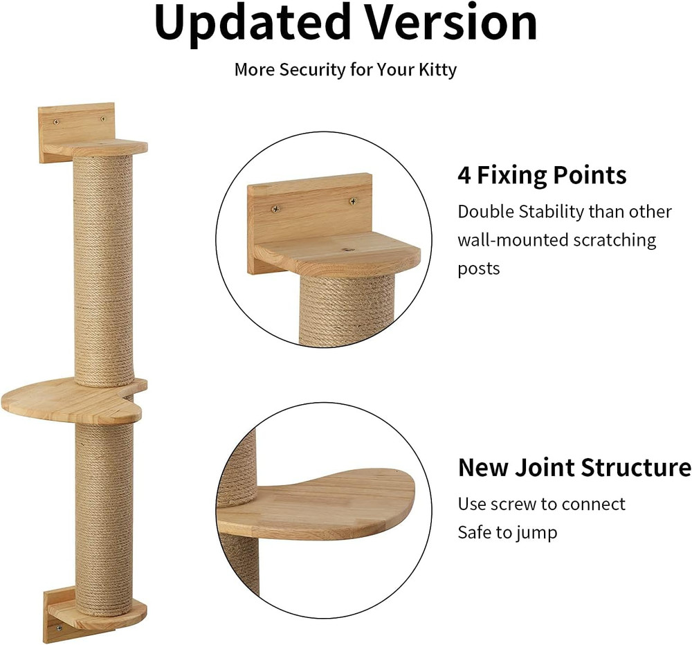 Cat Activity Tree with Scratching Posts, Wall Mounted Jute Scratcher Pine Hammoc