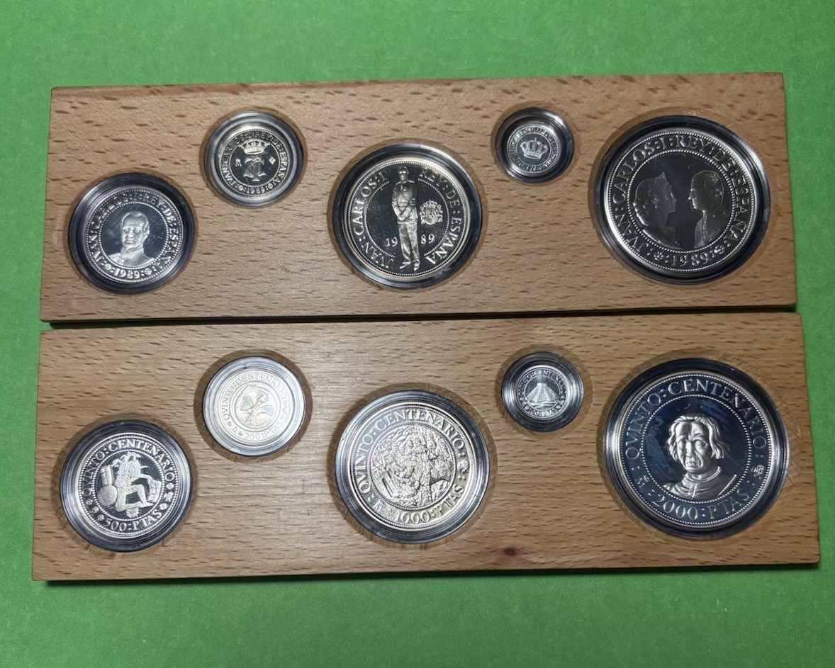 L@@K SPAIN PUERTO RICO 5 COINS SET 500th DISCOVERY 100-2000 PESETAS LIMIT EDIT