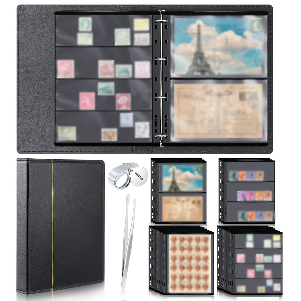 Stamp Collecting Album set include 20 Pages Binder collection book kit