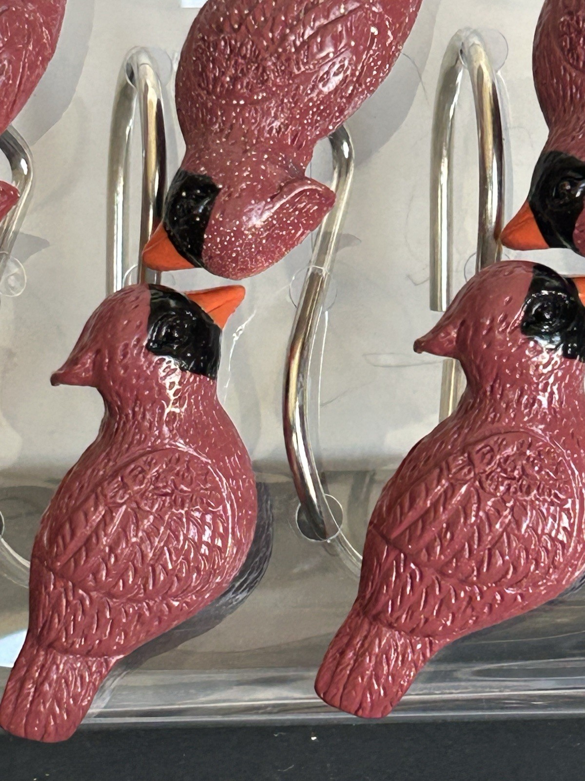 Set of 12 Cardinal Red Bird Shower Curtain Hooks Rings