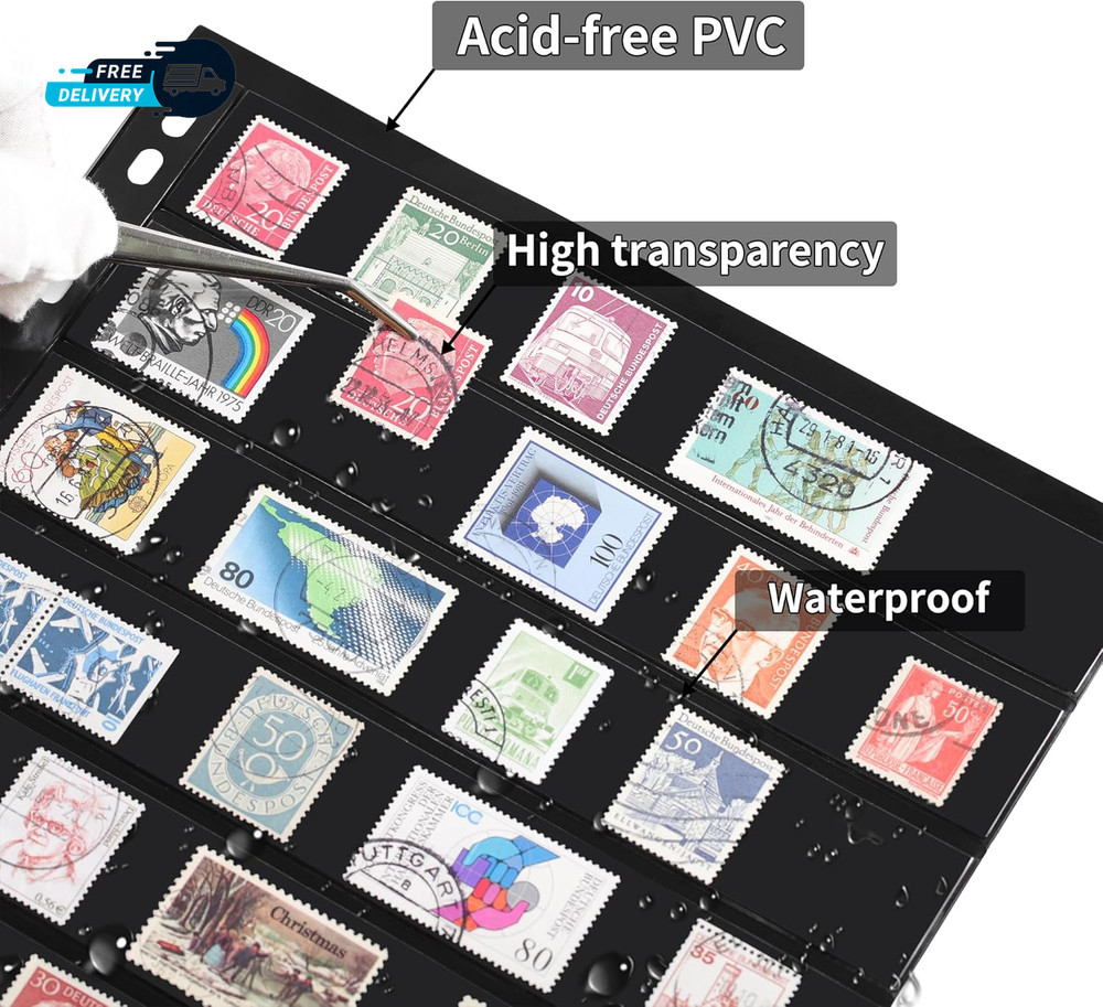 10 Sheets 20 Pages Postage Stamp Album Pages 8 Pockets 7.7X 1.18In Stamp