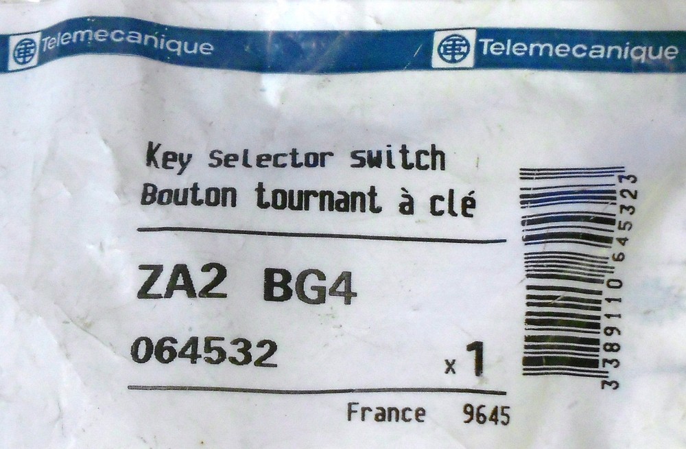 TELEMECANIQUE KEY SELECTOR SWITCH, ZA2 BG4, 064532