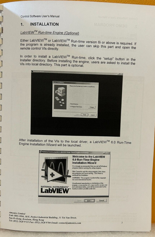 Amonics Limited Control Software Version 5.05 User's Manual.