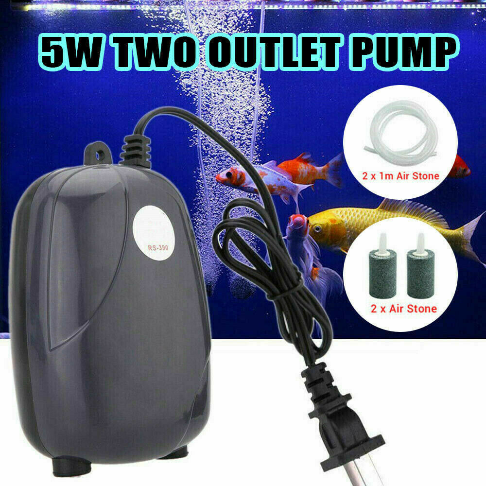 Air Pump Large Aquarium Fish Tank Pump Hydroponic Oxygen 2 Outlet 5W Pump