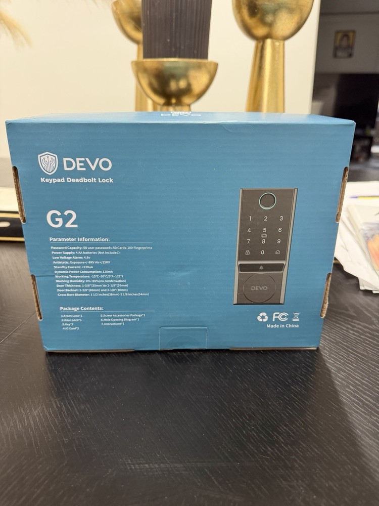 DEVO G2 Keypad Deadbolt Smart Lock Black Fingerprint Modern