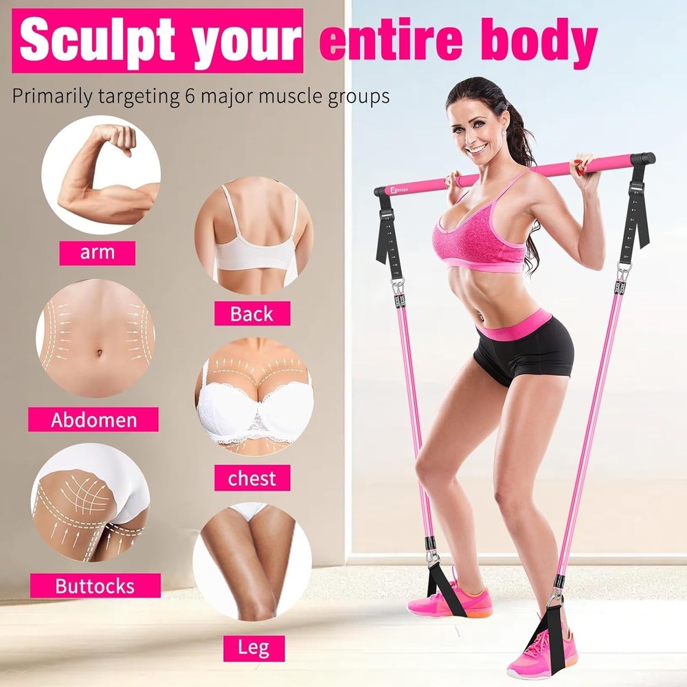 Pilates Bar Kit with Resistance Bands,Pilates Bar with Stackable Bands Workou...