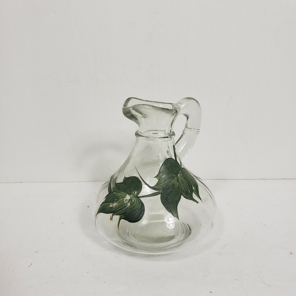 Beautiful Pitcher Style VTG Glass Deco Floral Design Clear