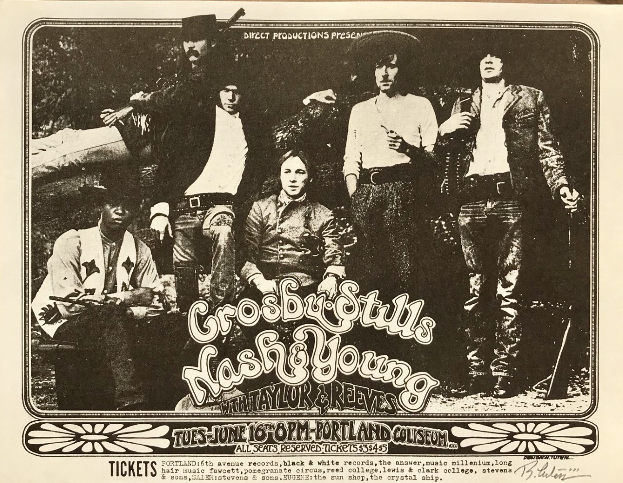 Crosby Stills Nash & Young Concert Handbill Portland 1970 Variant