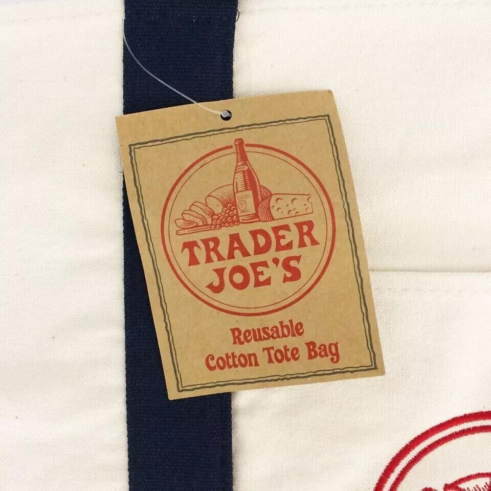 Trader Joe’s Reusable Heavy Cotton Canvas Shopping Bag, Off White & Navy, Large