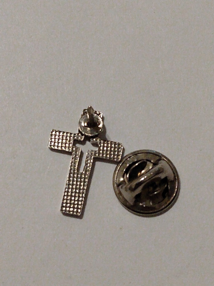 Religious Cross Small Silvertone Lapel Pin
