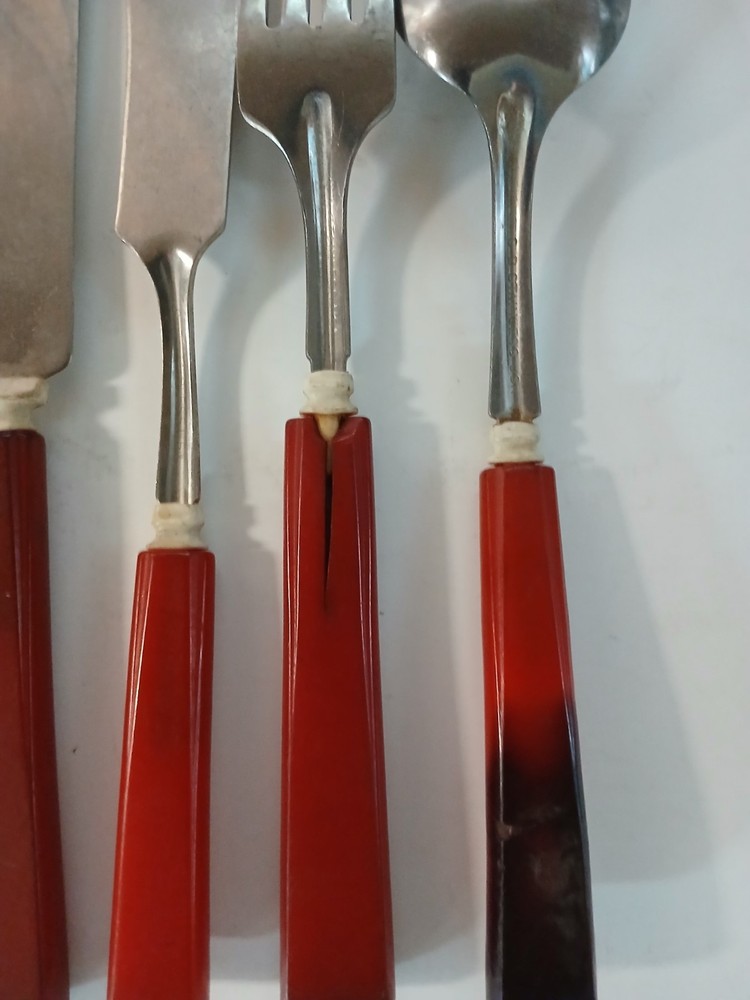 Vintage Art Deco Red Bakelite Handle Flatware