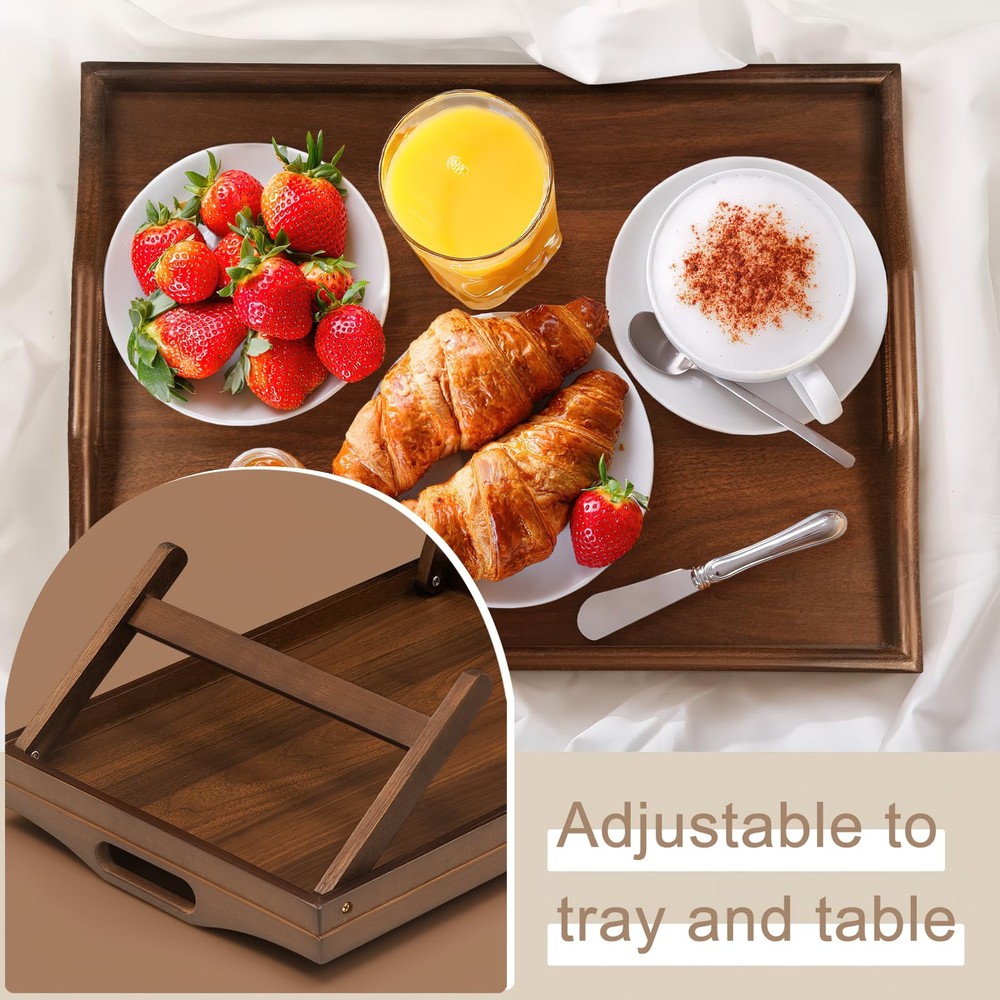 2 Pack Bed Tray Table Breakfast Trays Serving Bamboo Walnut 2