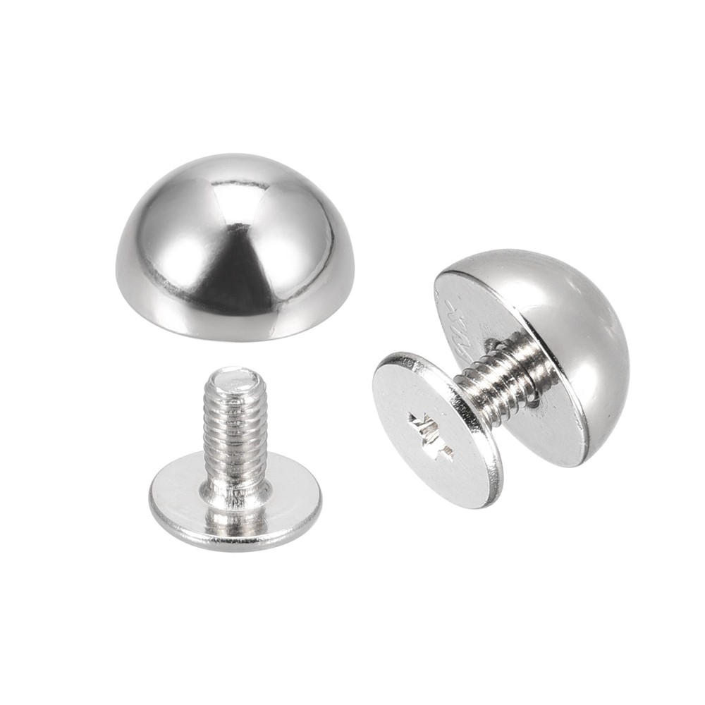 20Sets 10mmx6mm Screw Back Rivets Solid Round Head Leather Studs Silver Tone