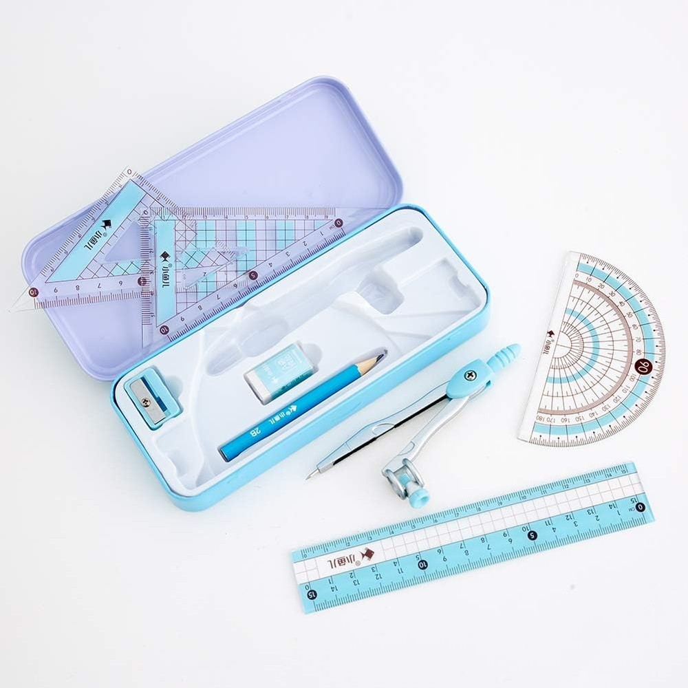8 Pcs Compass/Math Set for Students with Shatterproof Storage Box, Geometry Set