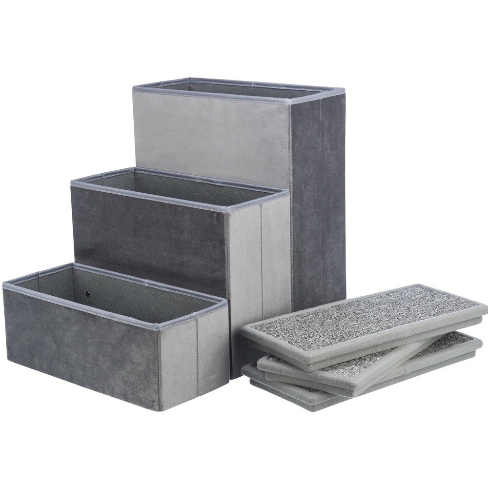 3-Step Foldable Velour Pet Stairs W/ Storage Gray