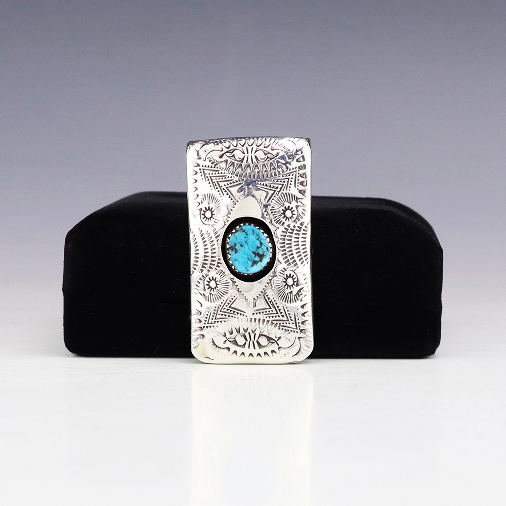 NATIVE AMERICAN NAVAJO STERLING SILVER & TURQUOISE MONEY CLIP BY SHIRLEY SKEETS
