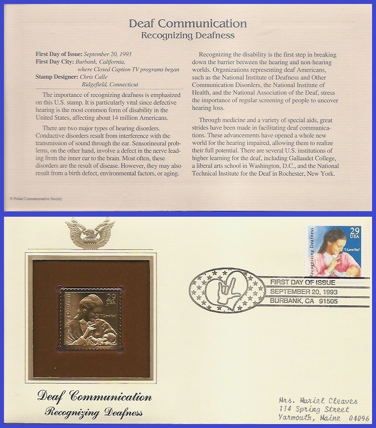 USA2 #2783 ADDR GOLDEN REPLICA FDC   Recognizing Deafness