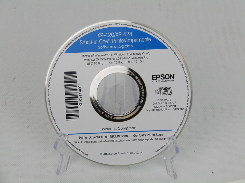 Setup CD ROM for EPSON XP-330 Small-in-One Printer Software Windows and macOS