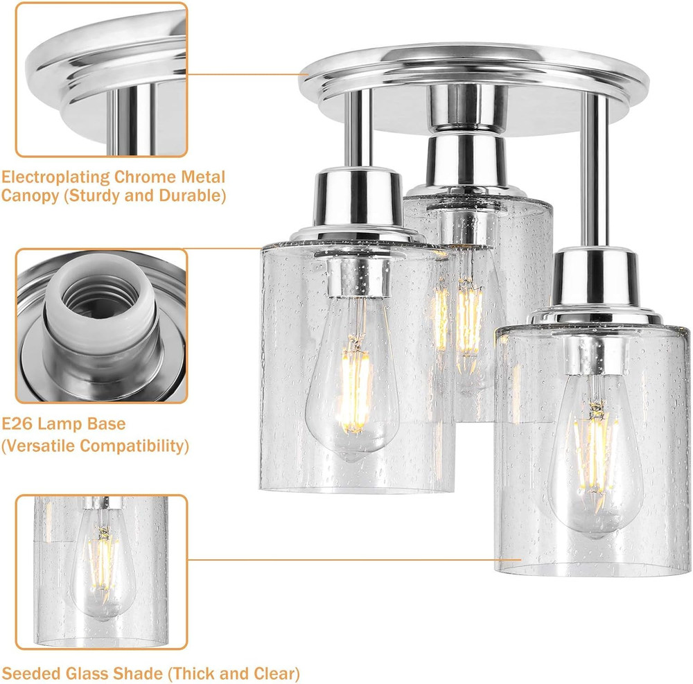 Semi Flush Mount Ceiling Light, 3-Light Close to Ceiling Light Fixtures, Electro