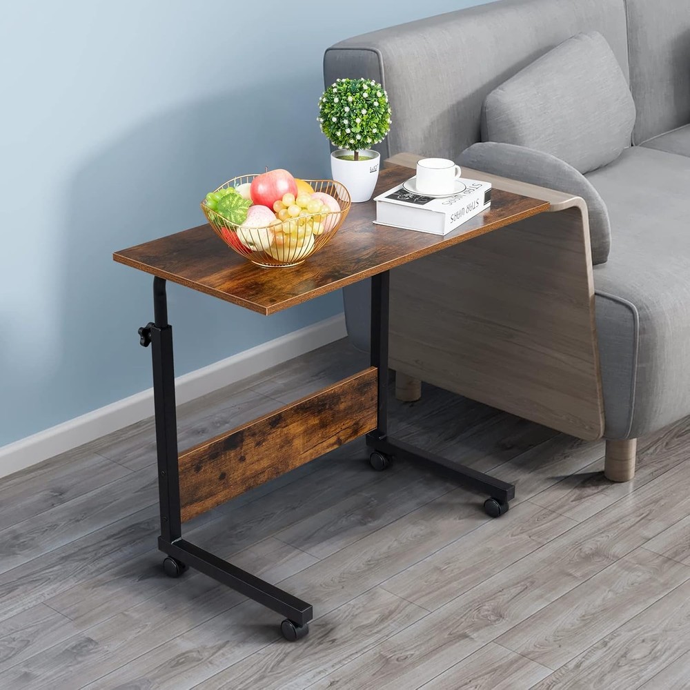 Mobile Side Table 31"Desk w/Wheels Height Adjustable Rolling Potable Laptop Cart