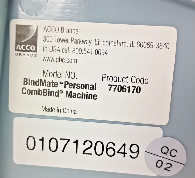 GBC BindMate Model 7706170 ComBind Binding System with 1/2" Bindings Tested