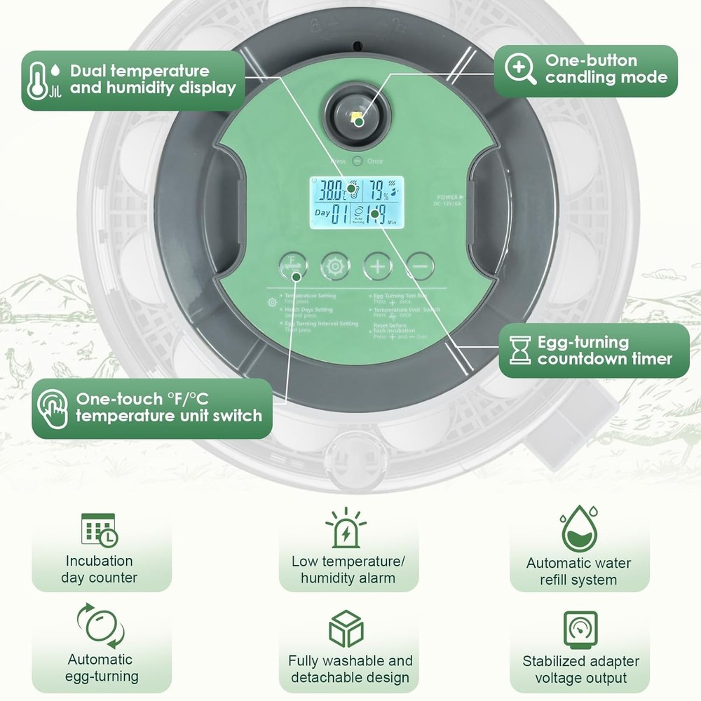 Incubators for Hatching Eggs,18 Egg Incubator with Automatic Egg Turning