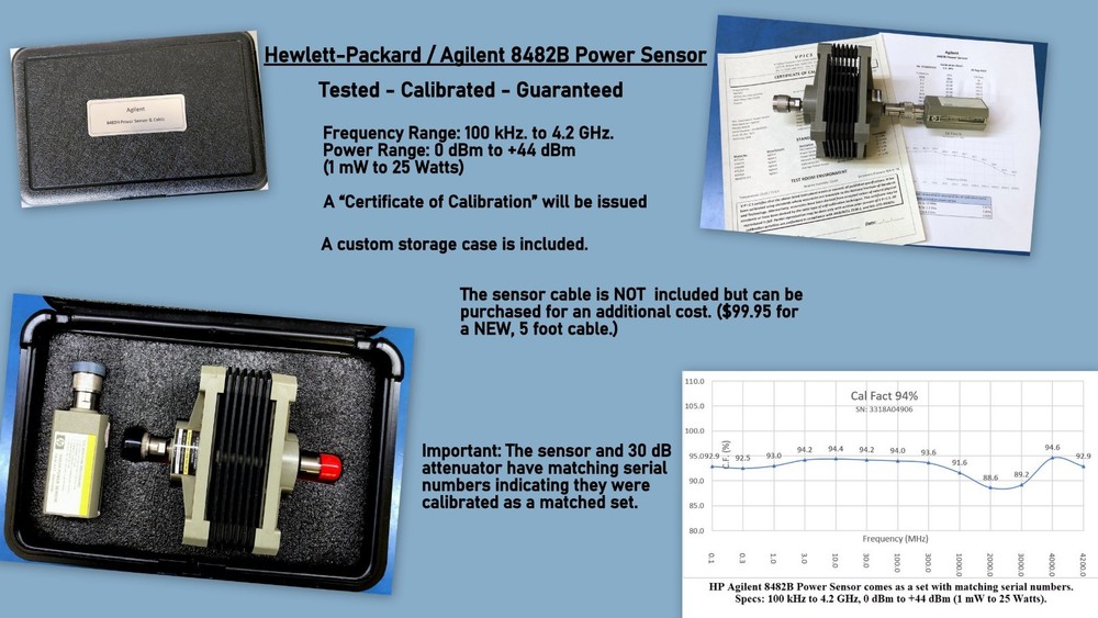 Hewlett Packard/ HP 8482B Power Sensor/ Calibrated with Data/ Cable not Included