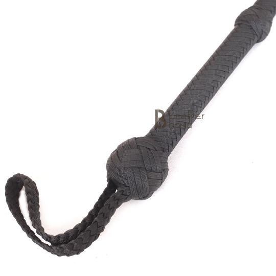 Indiana Jones Bull Whip 6 to 12 Foot 12 Strands Black Nylon Para-cord Bullwhip