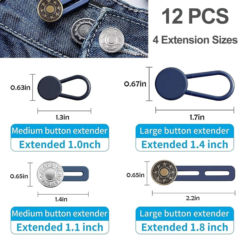 12PCS Button Extenders for Jeans, KAJUDA Pants Extender - Assorted