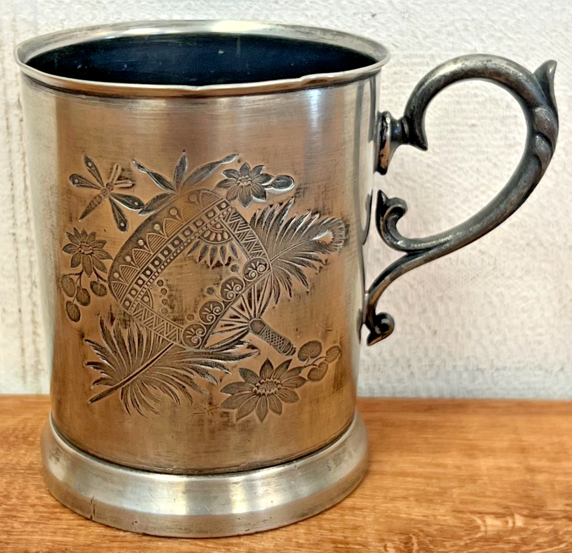 American Silver Plate Co Antique Cup Mug Engraved Fan Design