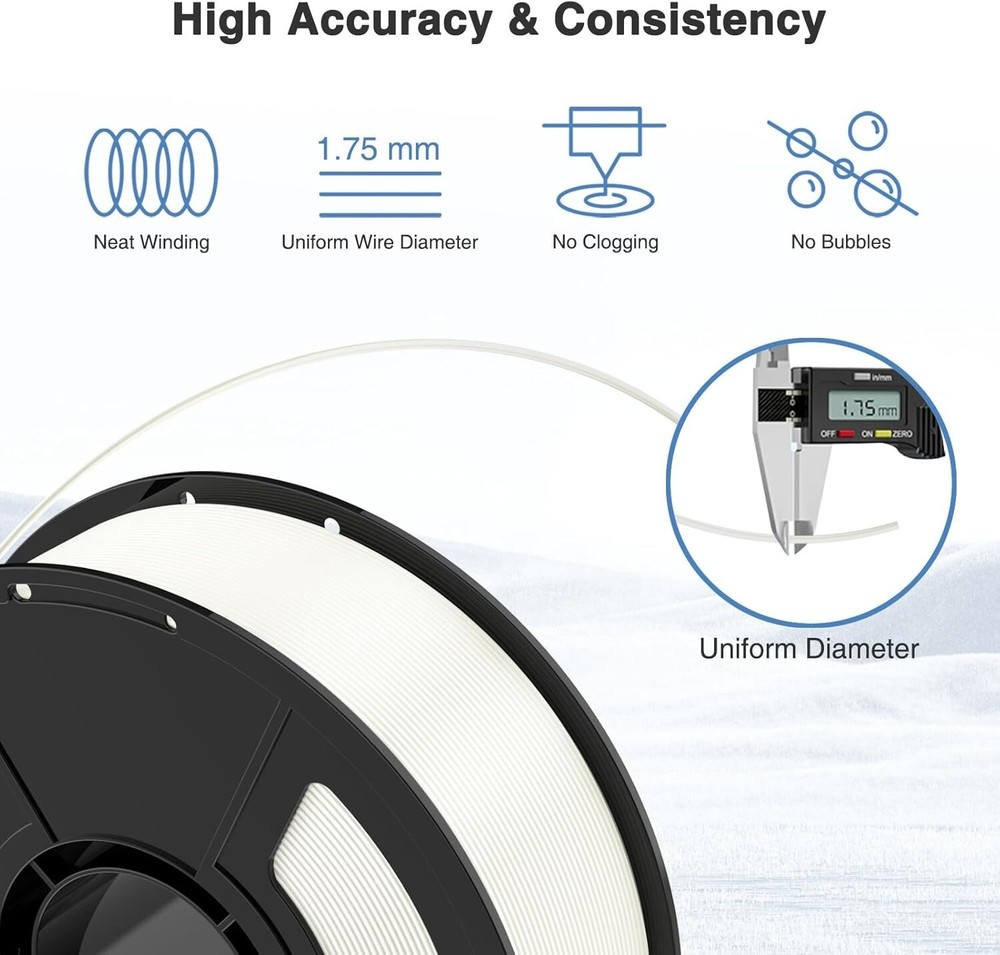 Silk White PLA Filament Bundle 1.75mm, 2kg Smooth 3D Printer Wire 2-Pack