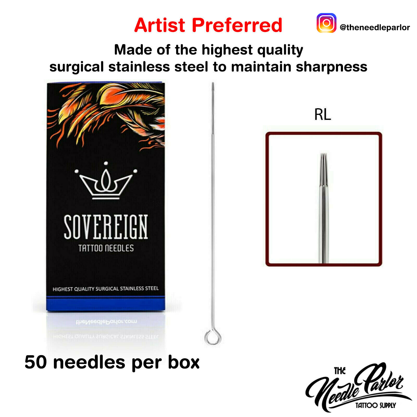 50 pcs Sovereign Sterile Disposable Tattoo Needles RL/RS/M/CM/F (TOP QUALITY!)