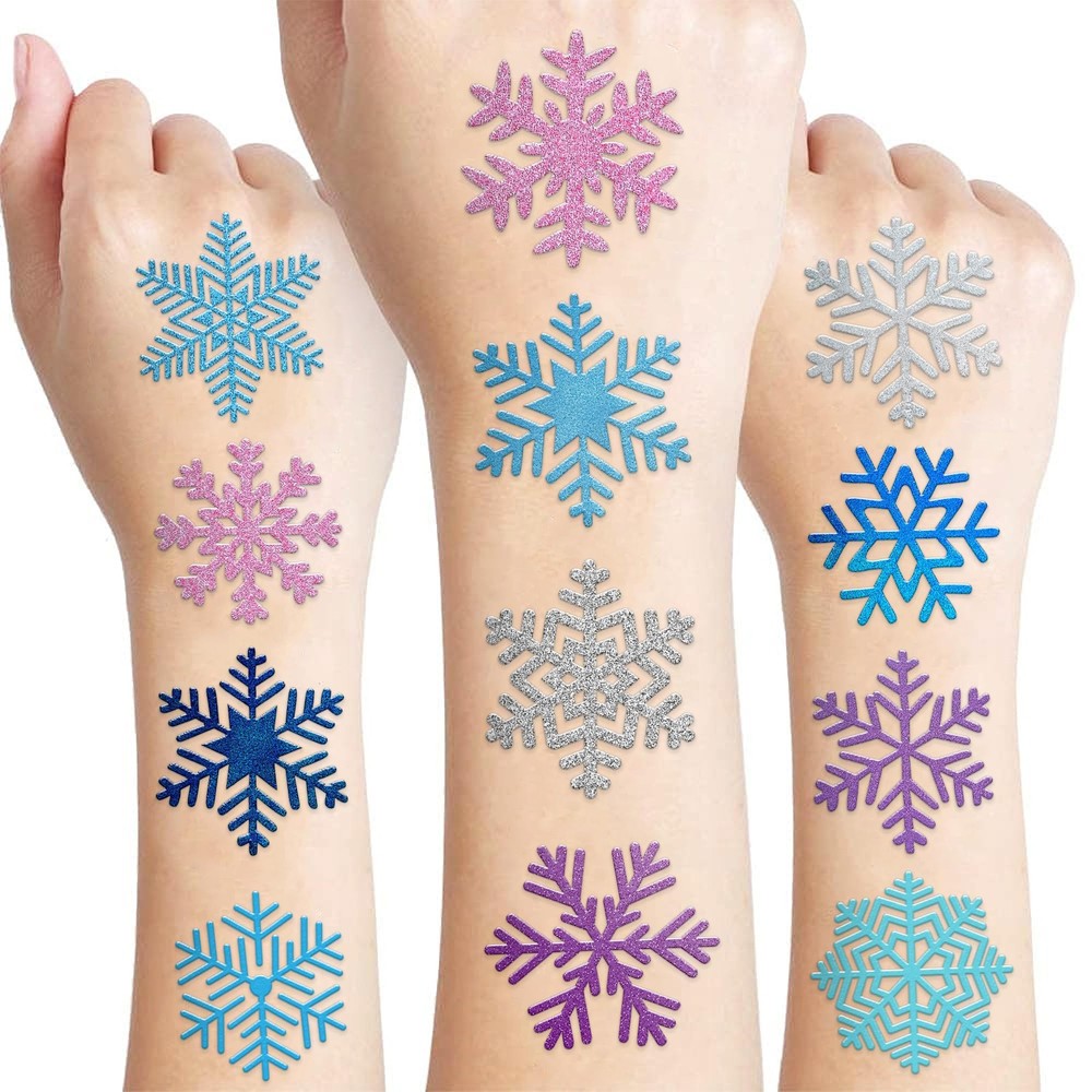 96 PCS Blue Snowflake Pre-Cut Temporary Tattoos Sticker Small, Multicolor