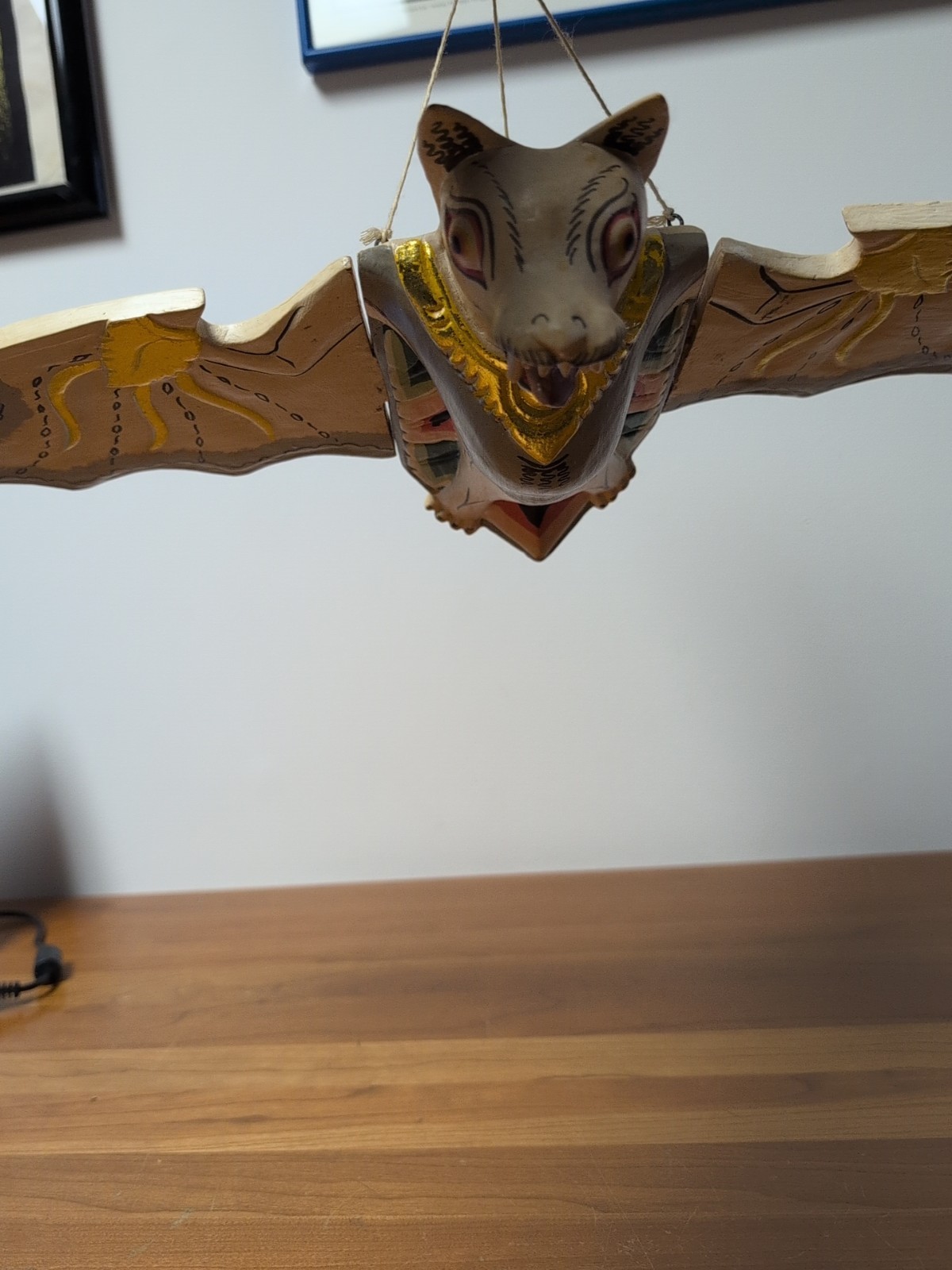 Vintage Flying Bat Mobile Balinese Spirit Chaser Hand Carved Wood Folk Art 18"