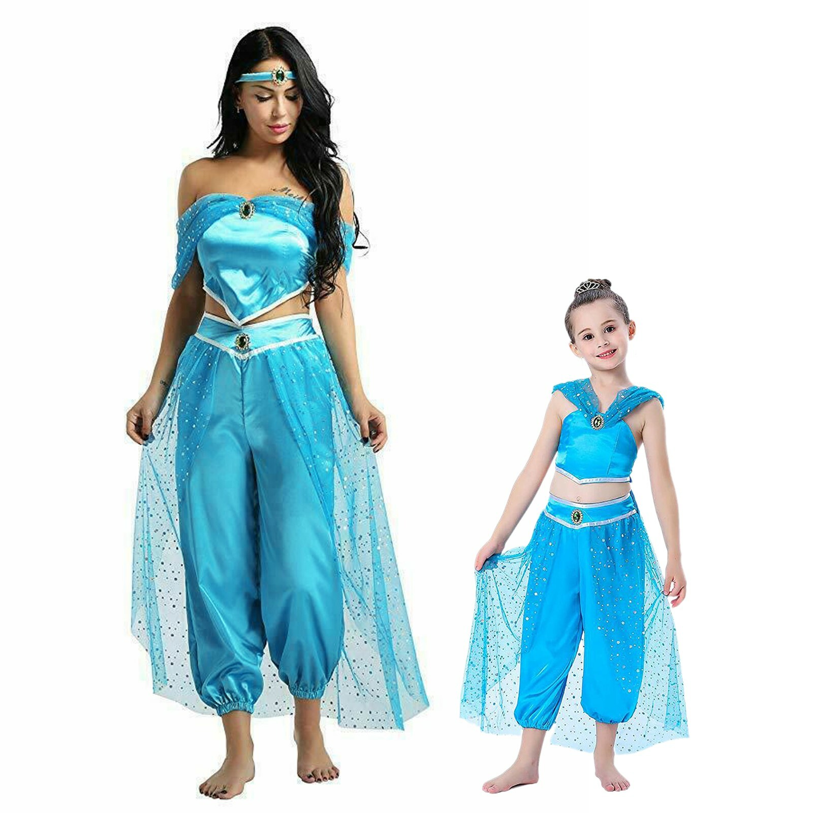 Aladdin Jasmine Princess Cosplay Women Girl Fancy Dress Halloween Party Costume
