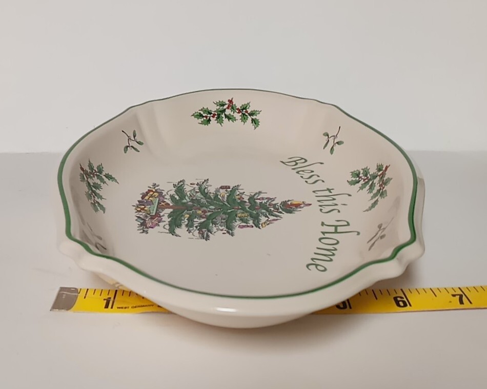 Spode Oval Tray, "Bless This Home" Christmas Tree Pattern