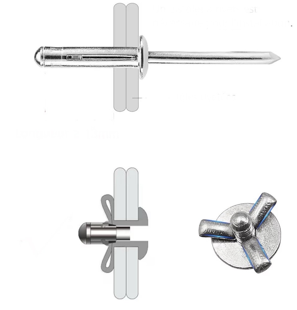 200 Pieces Aluminum Silver Exploding Tri Fold Rivets Fasteners 3/16" X 25/32”