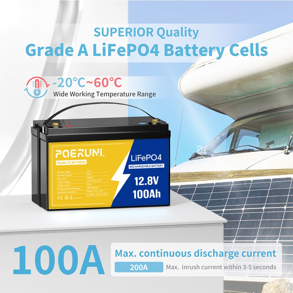 NEW 12V 100Ah LiFePO4 Lithium Battery Deep Cycle Built-in BMS for Solar Off-grid