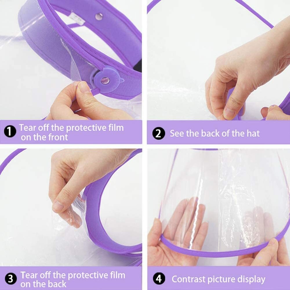 Adjustable Face Shield with Headband Clear Visor Purple Adjustable Visor 2 Pack