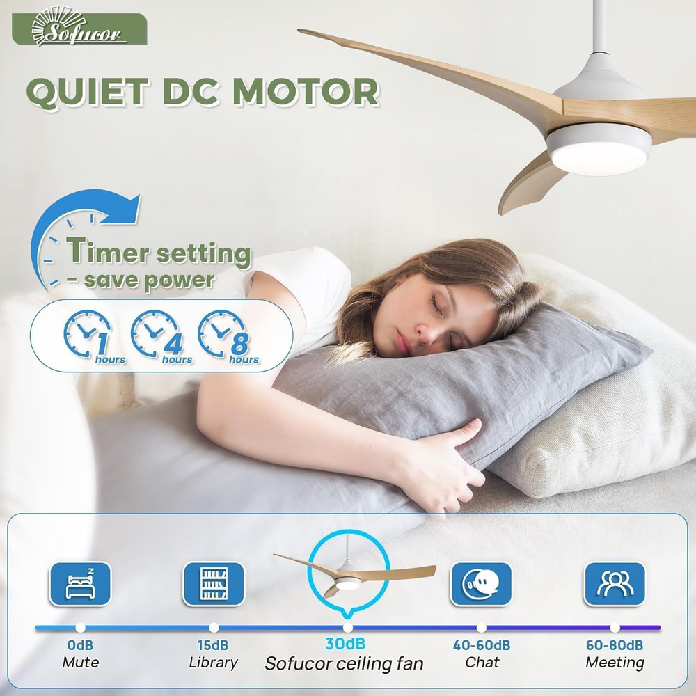 52" Modern Ceiling Fan with Lights & Remote, 6000CFM, Dimmable, Reversible