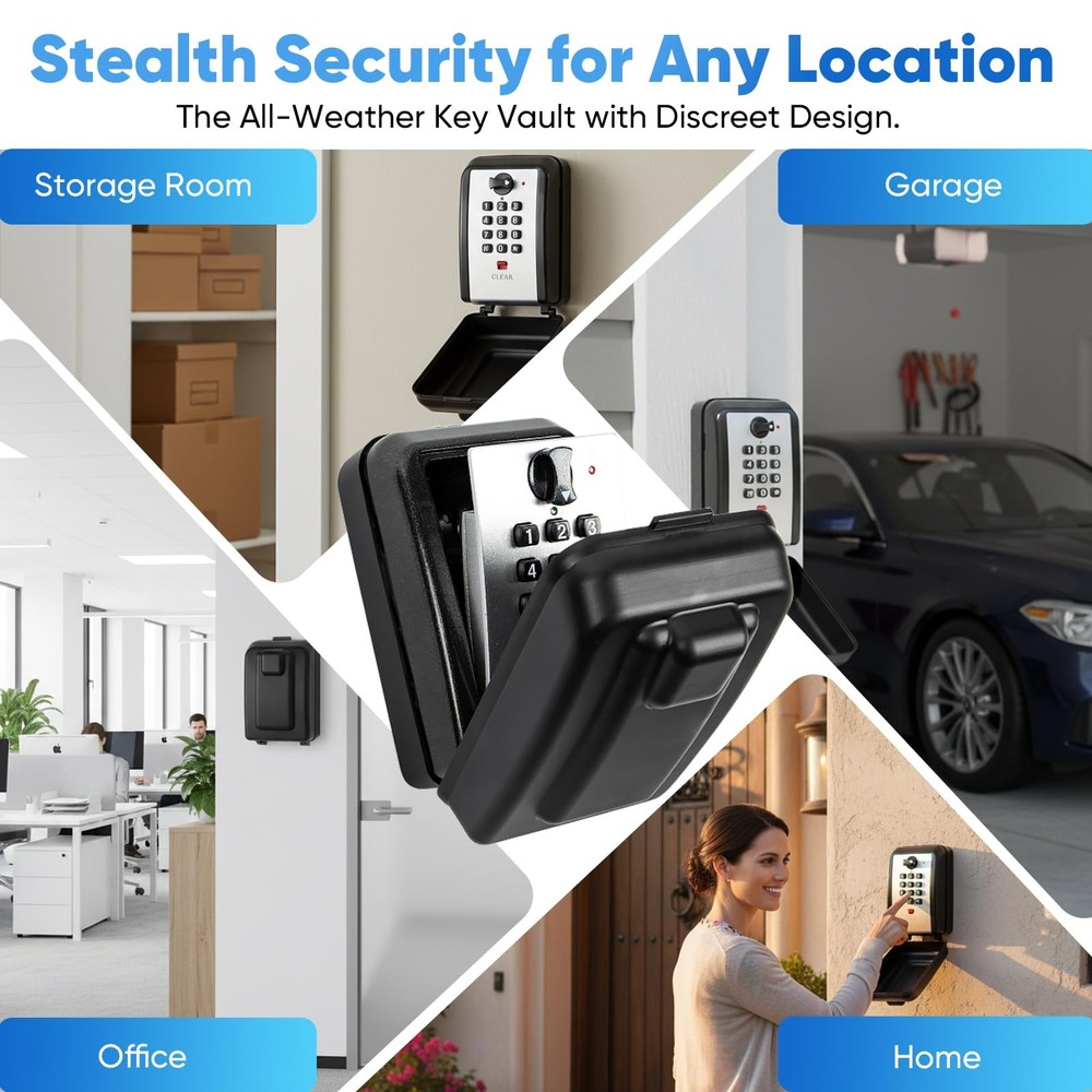 Wall Mount Key Lock Box with 12-Digit Resettable Combination, Weatherproof Ou...