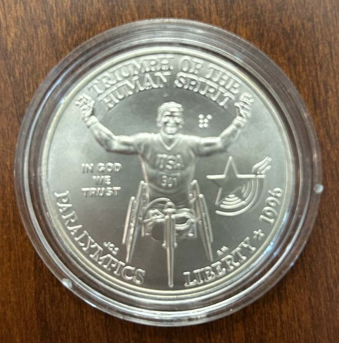 1996 D Paralympics Uncirculated Silver Dollar