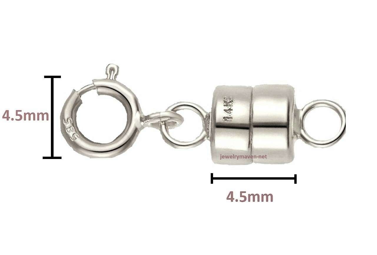 4.5mm 14k MAGNETIC CLASP Converter 1/2" Extender WHITE Gold spring ring RHODIUM