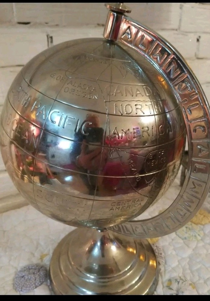 Decorative Metal Silver Desk Globe Large